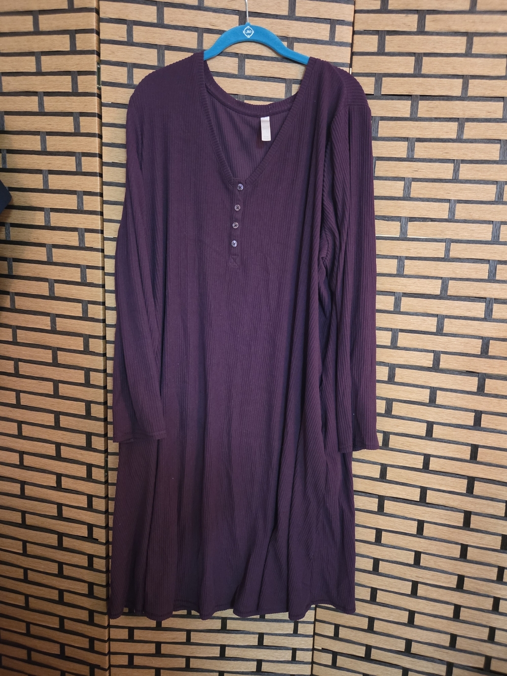 Sleep by Cacique Plus Size 22/24 Plum Purple Ribbed Long Sleeve Sleep Shirt Dres